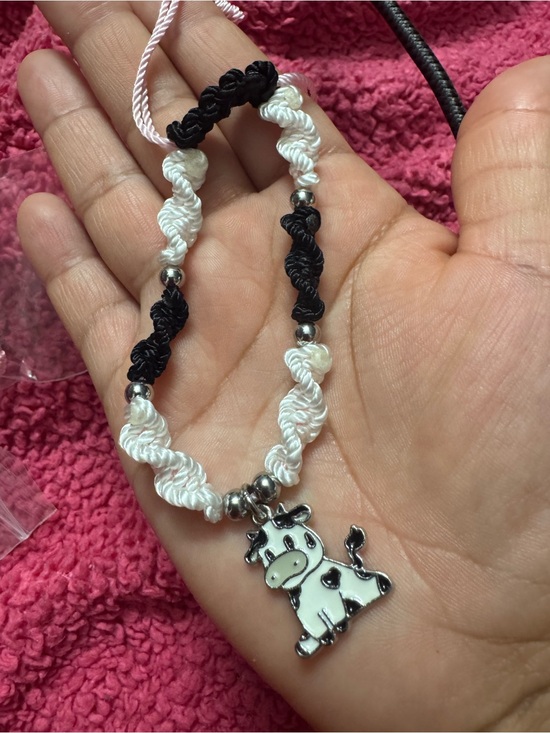 unbranded Jewelry - Black & White Braided Bracelet with Cow Charm handmade with love